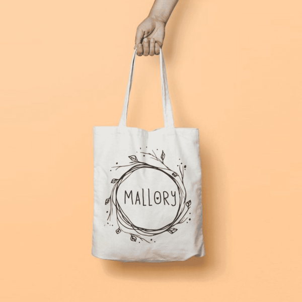 Branded reusable cotton tote bag with eco print