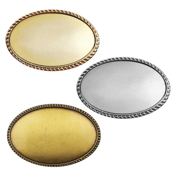 Gold, Silver and Bronze Color OVal Shape Metal Badge with Rope style Border for Epoxy