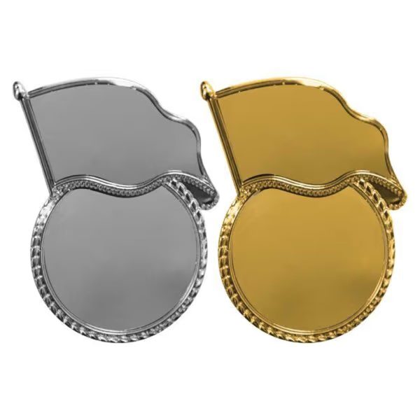 Customized Flag with Circlr Metal Badge in Gold and silver Color for Dome and Laser Marking