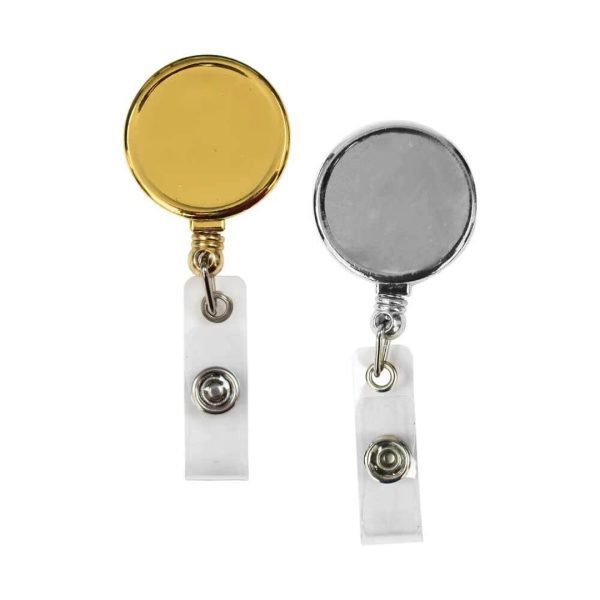 Gold and silver Round Metal Reel Badges with Stretchable Rope