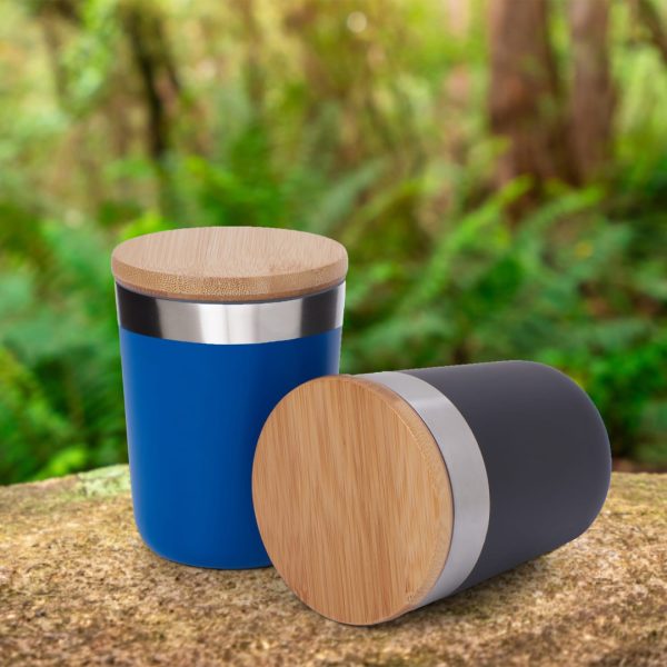 Customize branded Black and Blue Color BAMBOO SEAL TRAVEL MUG, unique promotional gifts UAE