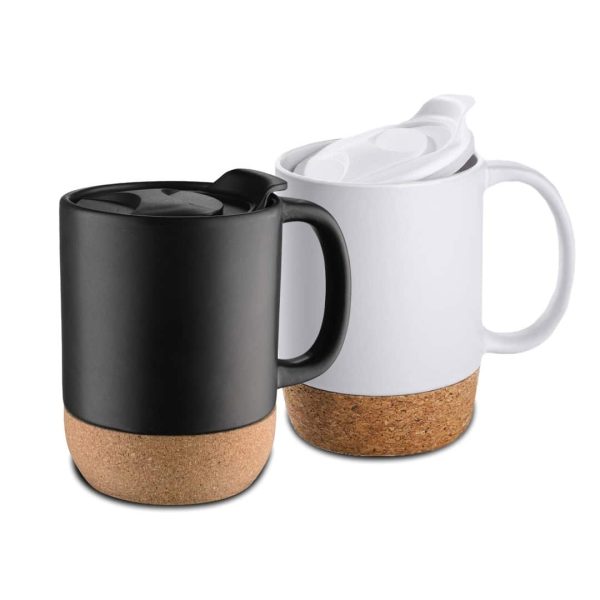 Customize branded Black and Whtie Color Ceramic Cork TRAVEL MUG, unique promotional gifts UAE