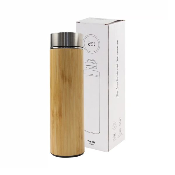 Custom branded Bamboo Flask with Temperature Display, unique promotional gifts UAE