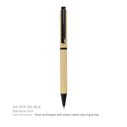Bamboo ball pen with metal clip – front angle