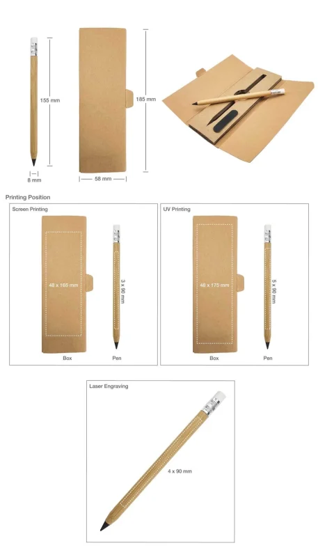Inkless pen with eraser printing details