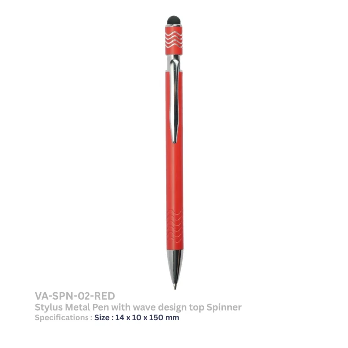 Stylus-Metal-Pens-with-Wave-Design-Top-Spinner-RED