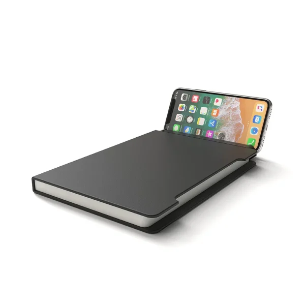 NOTECASE A5 recycled PU notebook with 96 sheets, built-in phone stand, and ruler – eco-friendly corporate gift