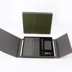 Premium 5-Piece Professional Gift Set including PU notebook, metal pen, card holder, and keychain displayed in an open elegant box, perfect for corporate gifting