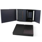 Premium 5-Piece Professional Gift Set including PU notebook, metal pen, card holder, and keychain displayed in an open elegant box, perfect for corporate gifting