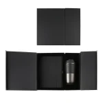 Elegant corporate gift set with PU leather notebook, metal pen, card holder, and keychain