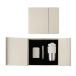 Elegant corporate gift set with PU leather notebook, metal pen, card holder, and keychain