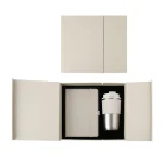 Elegant corporate gift set with PU leather notebook, metal pen, card holder, and keychain