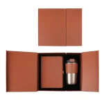 Elegant corporate gift set with PU leather notebook, metal pen, card holder, and keychain