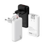 45W TRAVI GaN travel adapter with dual EU and UK plugs, slim portable fast charger