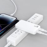 45W TRAVI GaN travel adapter with dual EU and UK plugs, slim portable fast charger
