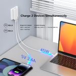 45W TRAVI GaN travel adapter with dual EU and UK plugs, slim portable fast charger