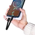 Keyhole USB-C cable attached to a keyring, demonstrating its portability and stylish design.