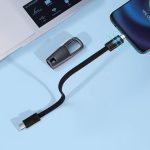 Keyhole USB-C cable attached to a keyring, demonstrating its portability and stylish design.