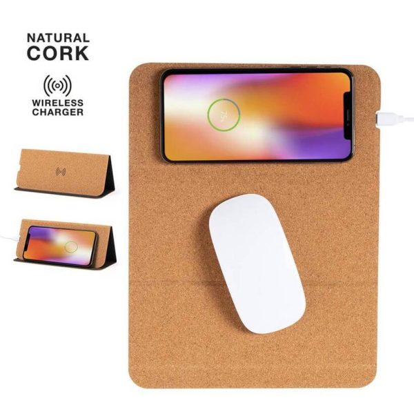 DEBNO Cork Mouse Pad with 15W Wireless Charger and Integrated Phone Stand