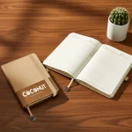 Premium A5 hard cover PU notebook in with customizable metal plate bookmark, ideal for corporate gifting and branding in UAE