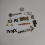 Custom etched metal magnet with color filling and logo design