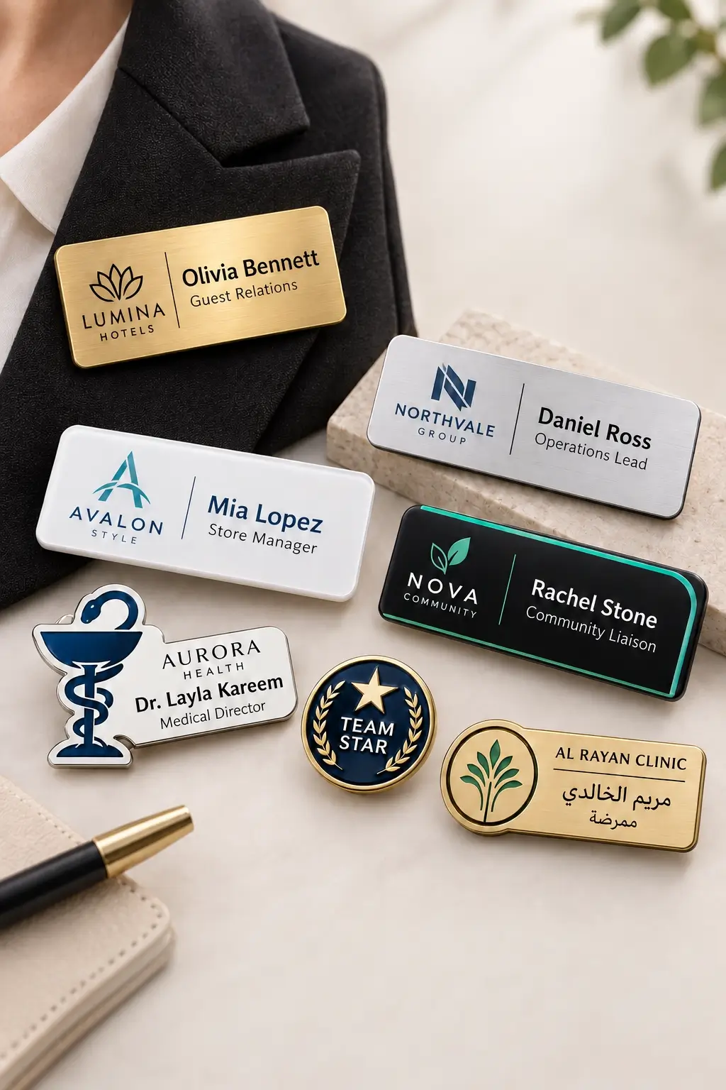 Bulk custom name badges for corporate businesses in UAE