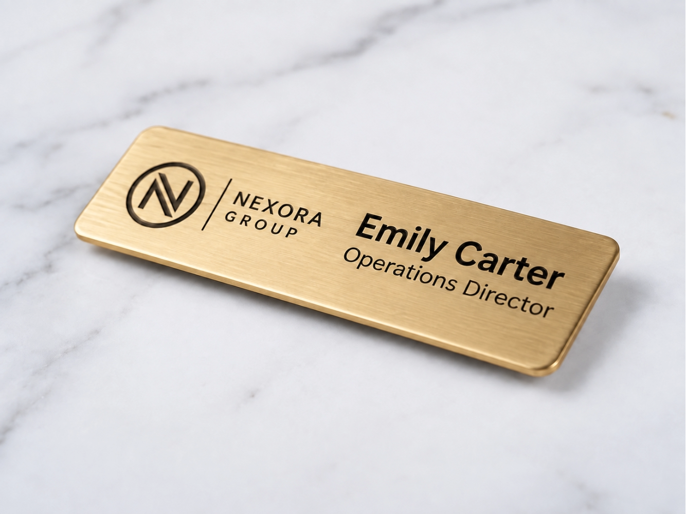 Custom metal engraved name badges with premium finishes in Dubai UAE