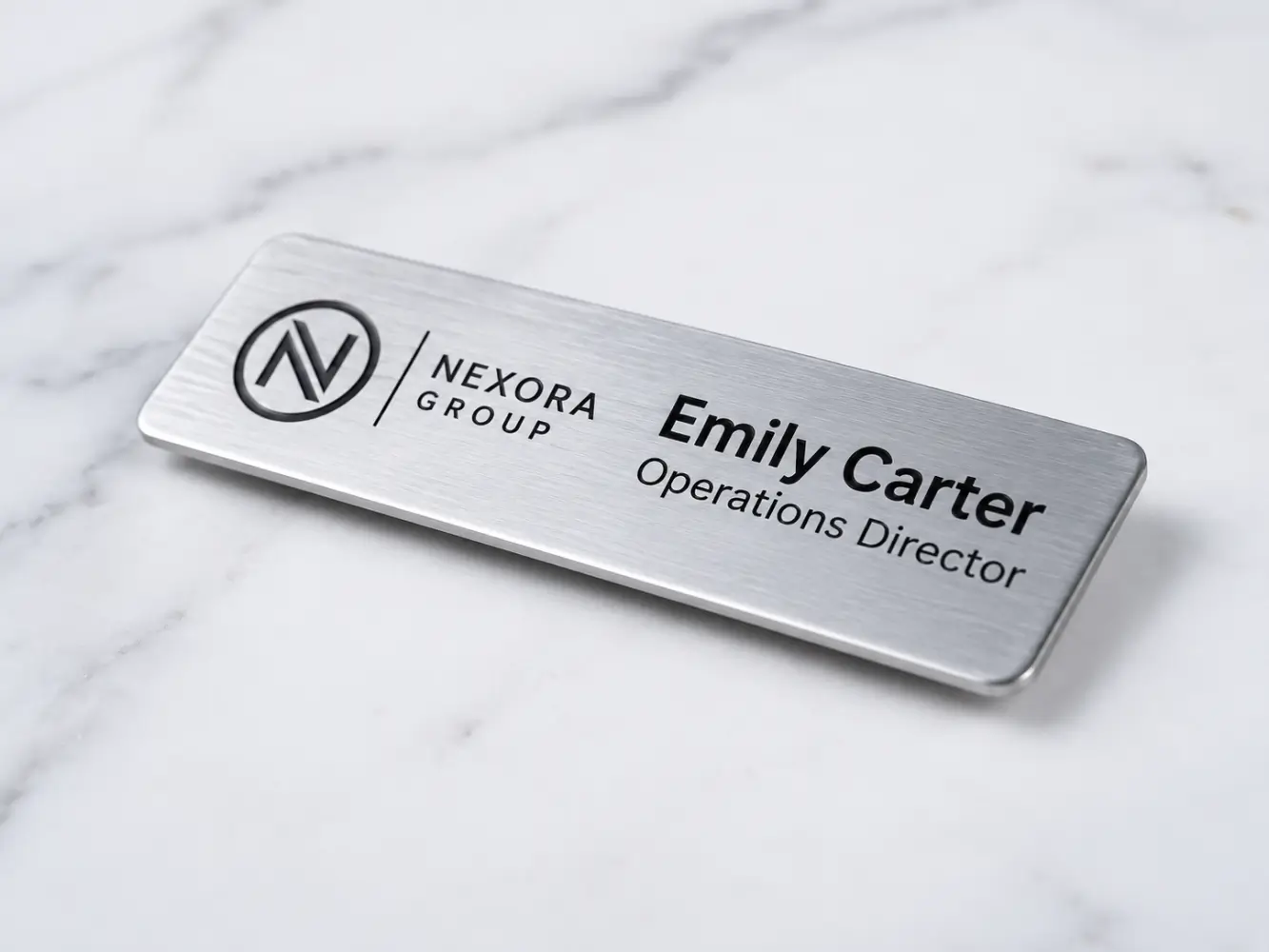 Custom metal engraved name badges with premium finishes in Dubai UAE