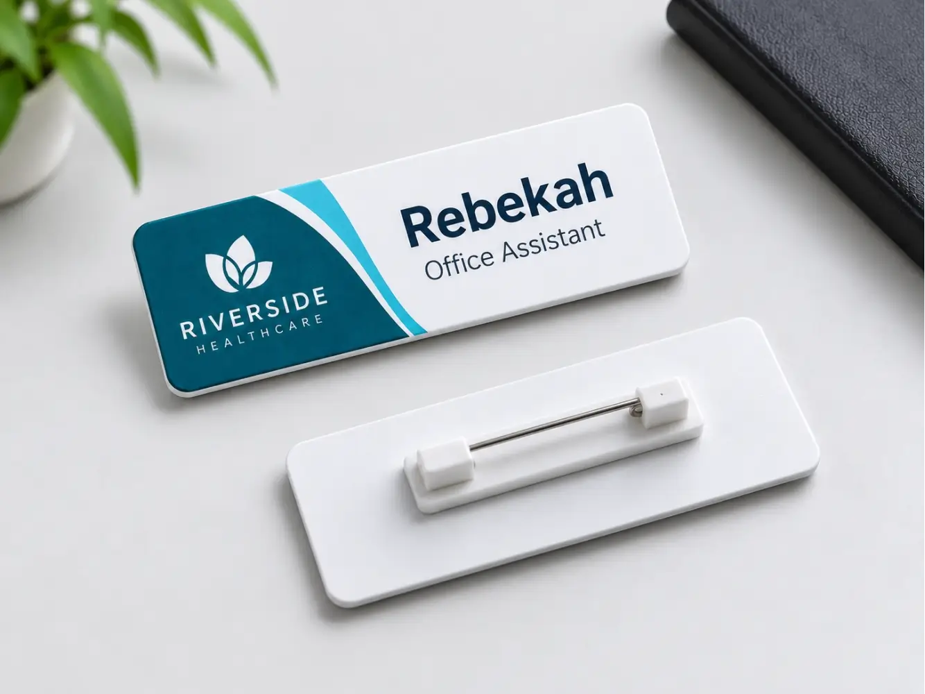 Custom printed acrylic name tags with company branding in Dubai