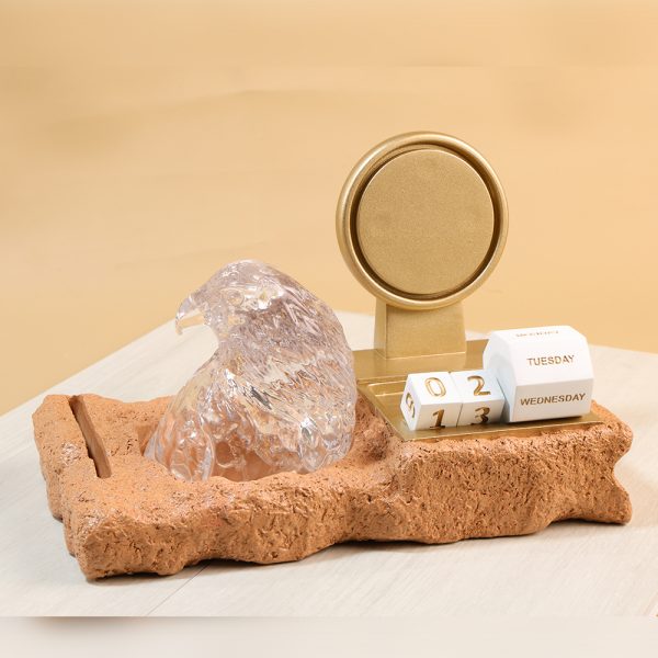 Regal Desk Piece crystal falcon head desktop organizer — corporate gift
