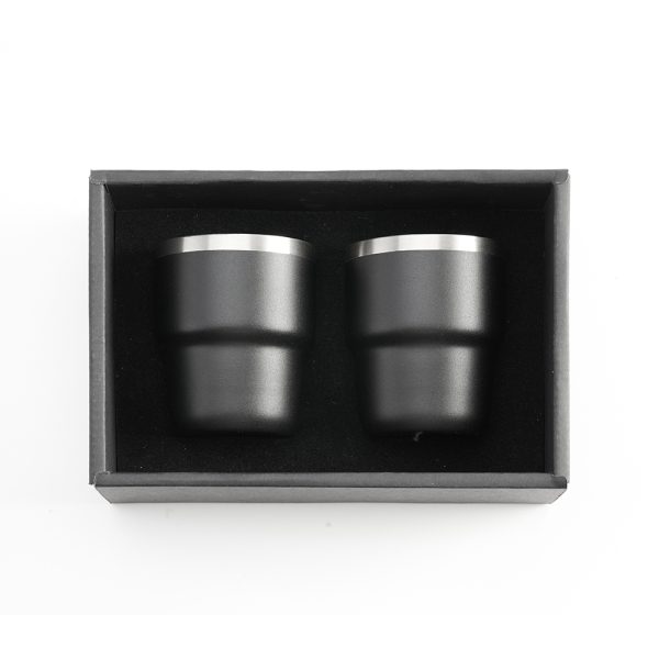 ESPRESSO STACKABLE stylish 80ml double-wall stainless steel espresso cups in premium gift box — corporate gift