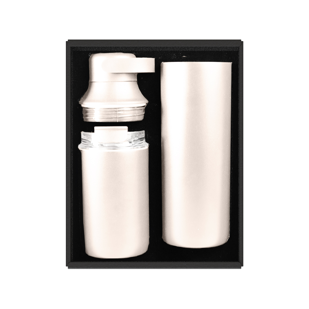 FLASKEE SET premium powder-coated double-wall stainless steel cups in 600ml and 300ml — corporate gift