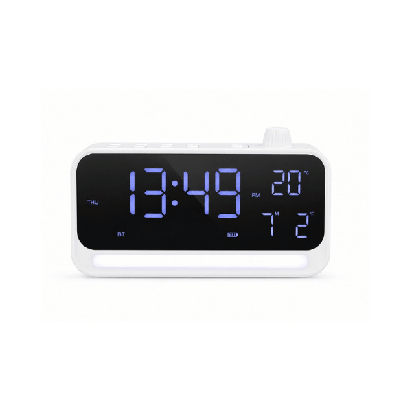 TIME BEAT White | Bluetooth 5.4 Speaker with Digital Alarm Clock & Calendar Display — corporate gift Dubai