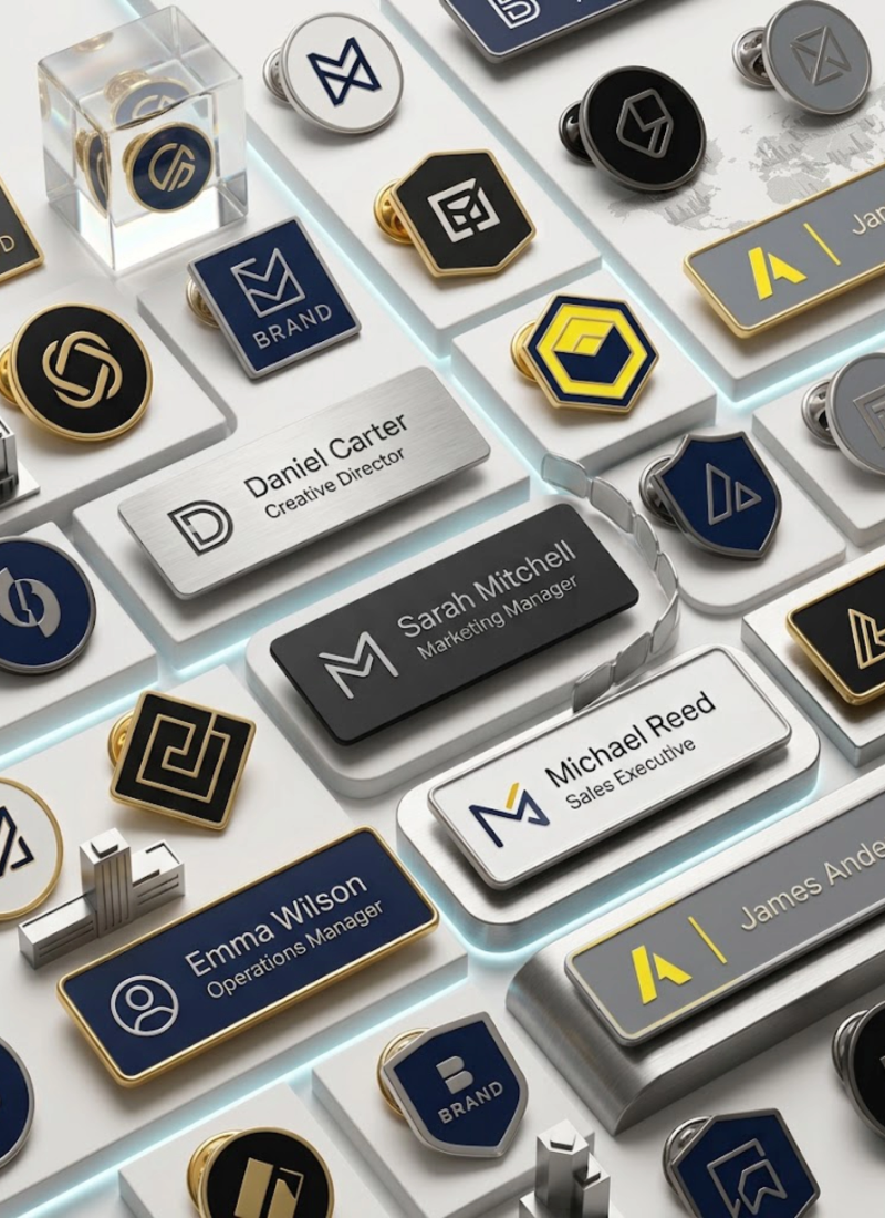 Custom logo lapel pins and corporate name badges in Dubai